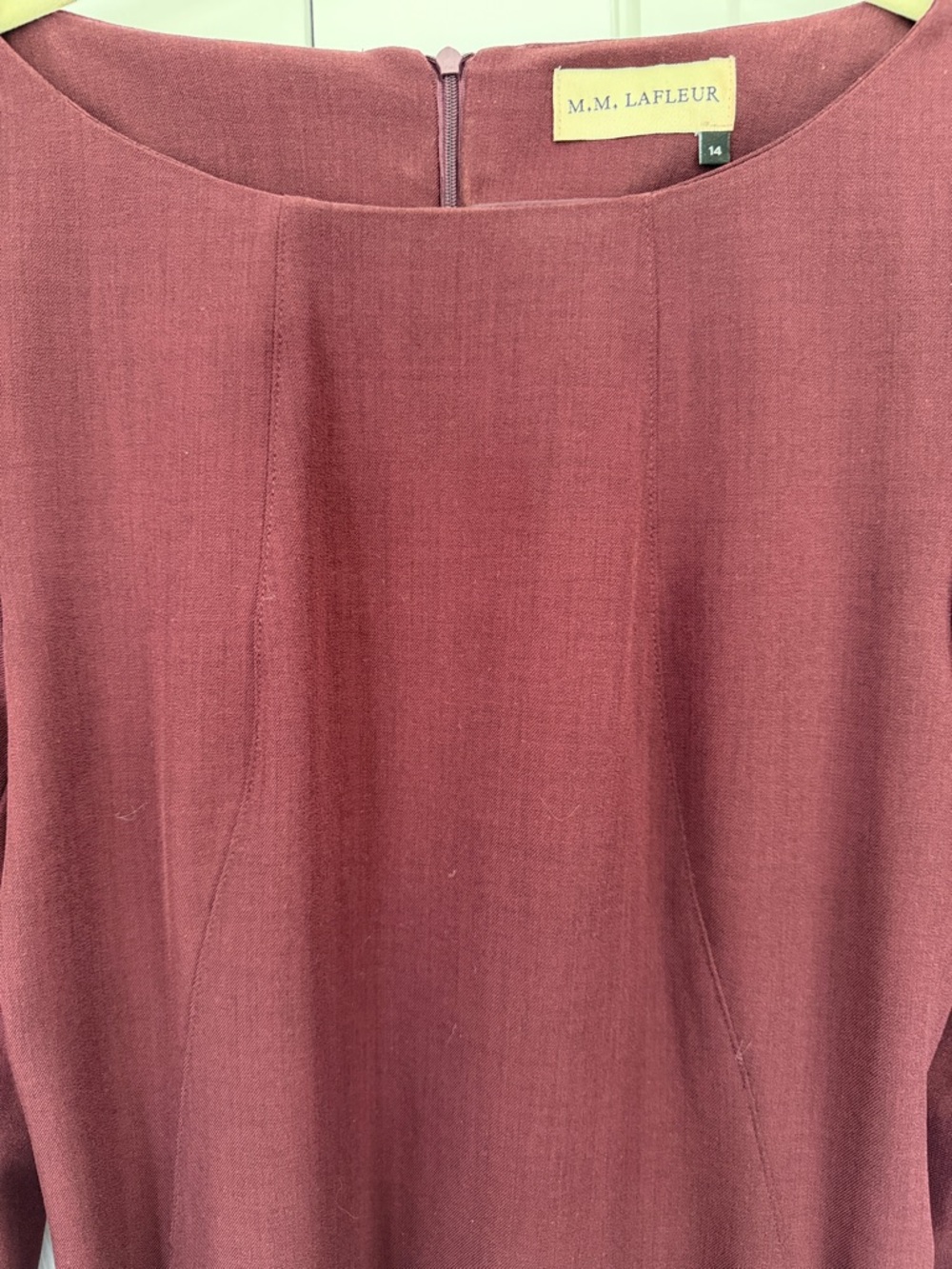 MM Lafleur Etsuko Claret Midi Sheath Dress with Slim Tan Belt - Picture 5 of 7